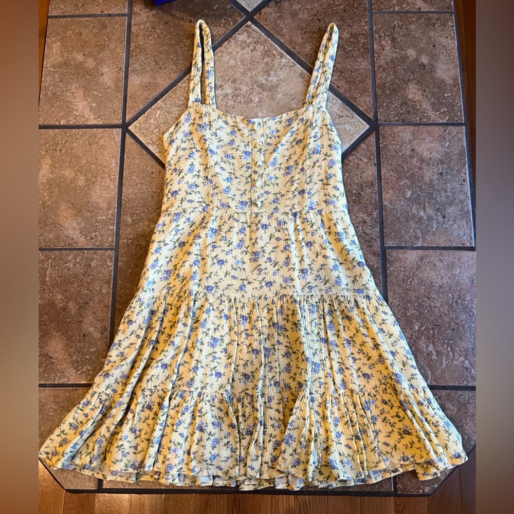 Forever 21 Yellow & Blue Floral Midi Dress Small